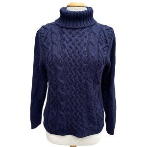 Peregrine England 100% Wool Cable Knit Sweater Navy Blue Fisherman Turtleneck-M